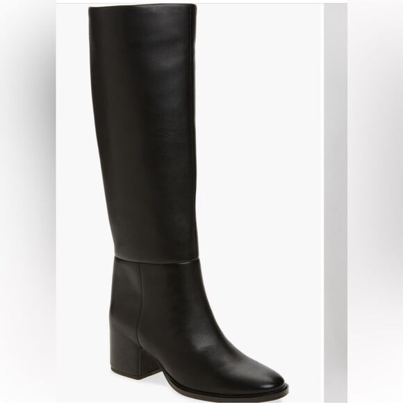 Nordstrom Hanna Boots Black Leather Knee High Tall Boot Side Zipper Size 6.5 - Picture 3 of 11